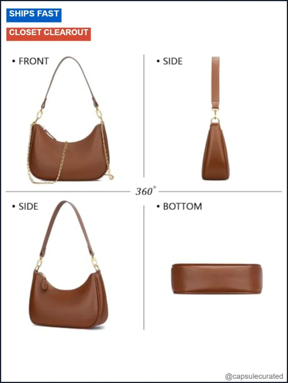 Women's Hobo Shoulder Bag Faux Leather Cute Purse Handbag Gold Chain
